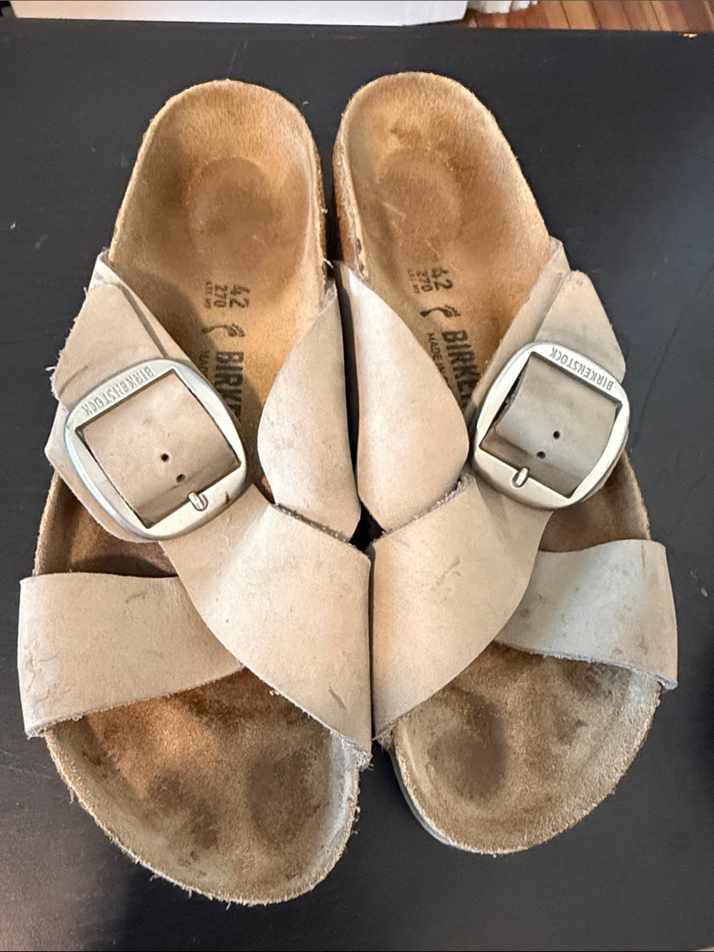Birkenstock grey suede Siena Big Buckle Sandals